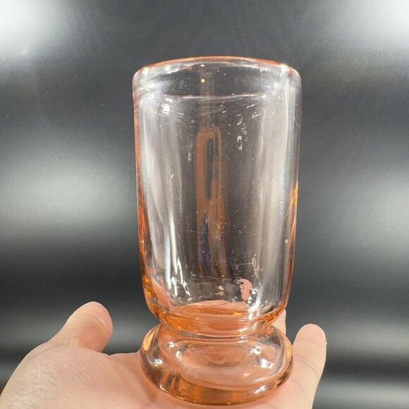 1950s Peachy Pink Tumbler Drinking Glasses Set 2 Thick Heavy Glass Cups Mugs VTG - Picture 9 of 15